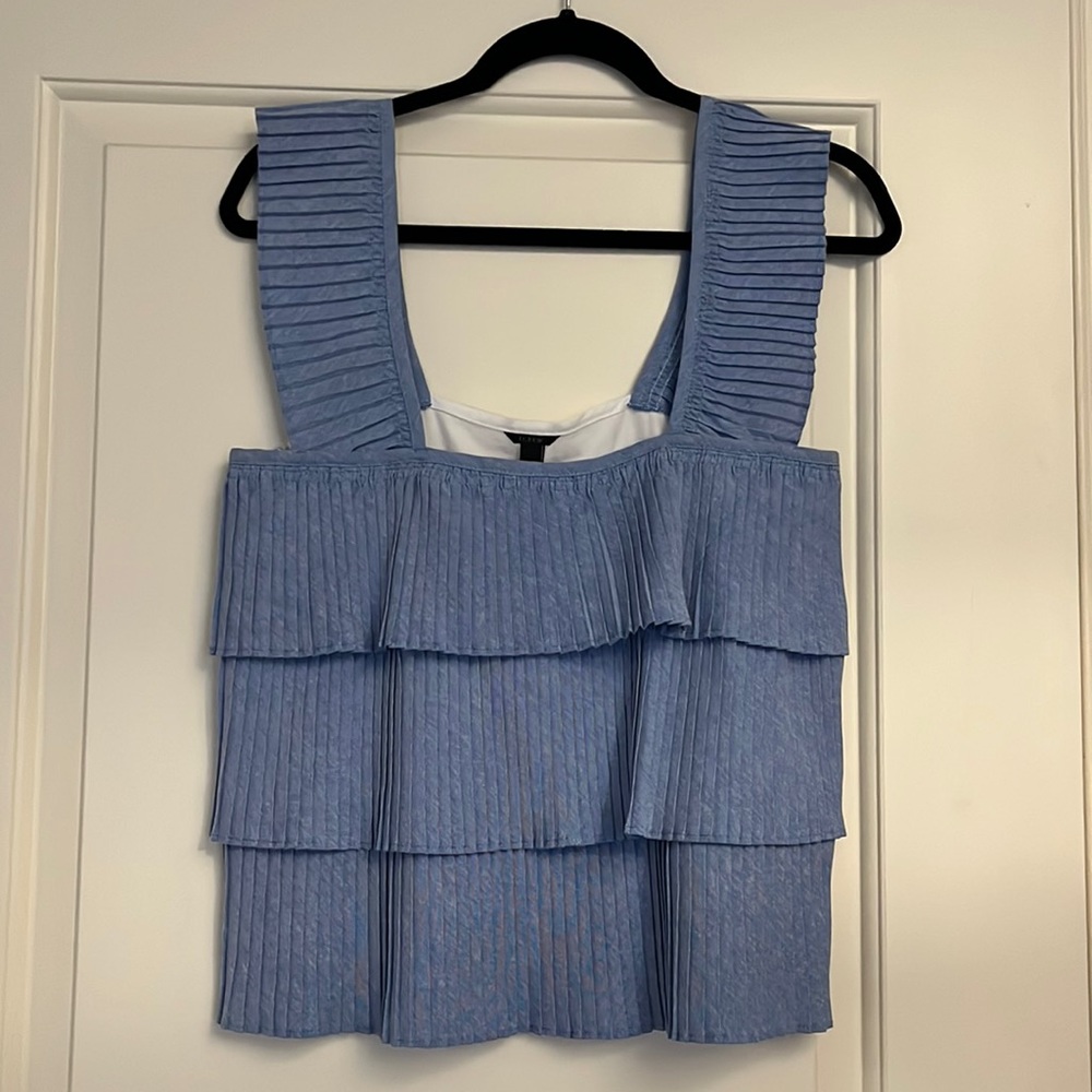 JCREW - Blue Ruffle Top Size Small